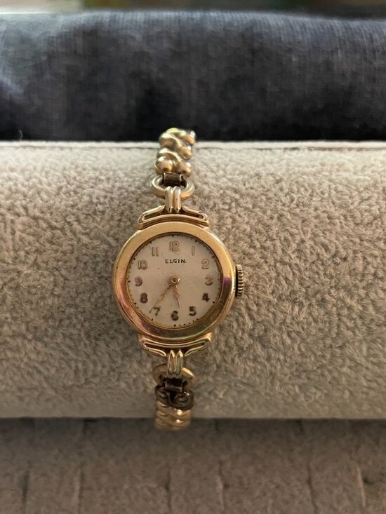 Elgin Accessories - Vintage Gold Watch Elgin 1940s Deco Mid Century 10k Gold Filled Not Working